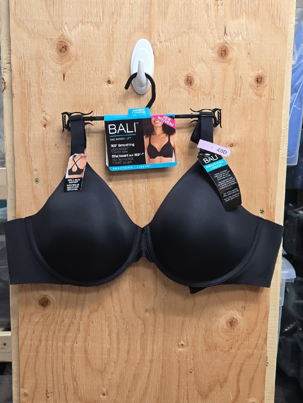 Bali Size 40D Black One Smooth U Lightweight T-Shirt Bra